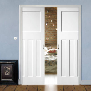 Image: DX 1930's Panel Double Evokit Pocket Doors - Primed