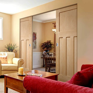 Image: Bespoke DX Oak Panel Double Frameless Pocket Door in a 1930's Style