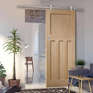 Image: Sirius Tubular Stainless Steel Sliding Track & DX 1930'S Oak Panel Door - Prefinished