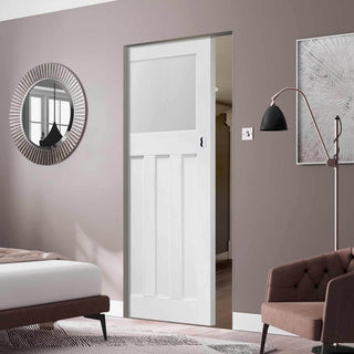 Image: Bespoke DX 1930's White Primed Glazed Single Frameless Pocket Door