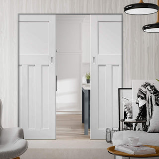 Image: Bespoke DX 1930's Panel Double Frameless Pocket Door - White Primed