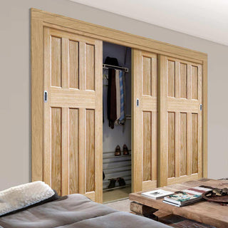 Image: Minimalist Wardrobe Door & Frame Kit - Three DX 60's Nostalgia Oak Panel Doors - Unfinished