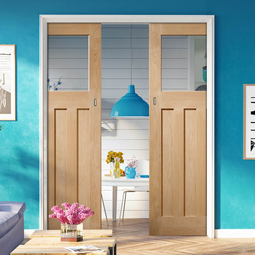 Bespoke DX Oak 1930's Style Glazed Double Pocket Door