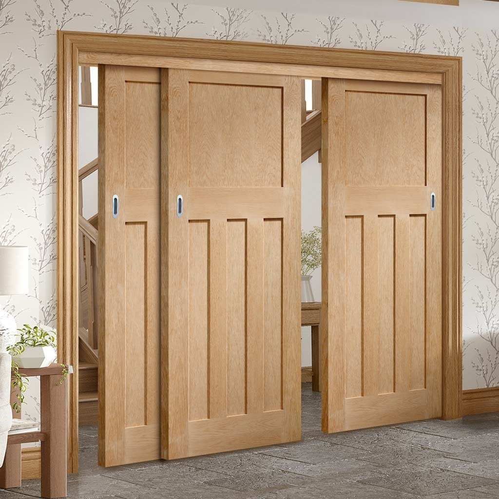 Bespoke Thruslide DX 1930's Oak Panel - 3 Sliding Doors and Frame Kit