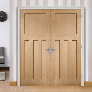 Image: Bespoke DX 1930'S Oak Panel Door Pair - Prefinished