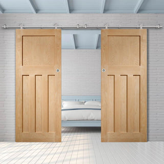 Image: Sirius Tubular Stainless Steel Sliding Track & DX Oak Panel Double Door - 1930's Style