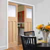 DX 1930's Oak Double Evokit Pocket Doors - Frosted Glass - Prefinished