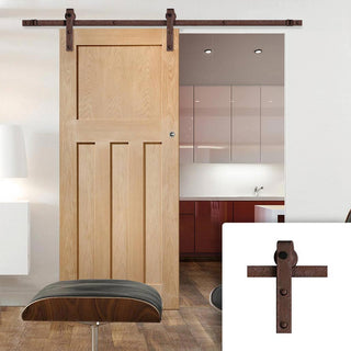 Image: Single Sliding Door & Straight Antique Rust Track - DX 1930'S Oak Panel Door - Prefinished