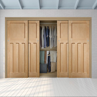 Image: Four Sliding Maximal Wardrobe Doors & Frame Kit - DX Oak Panel Door - 1930's Style