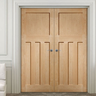Image: Simpli Double Door Set - DX 1930'S Oak Panelled Door - Prefinished