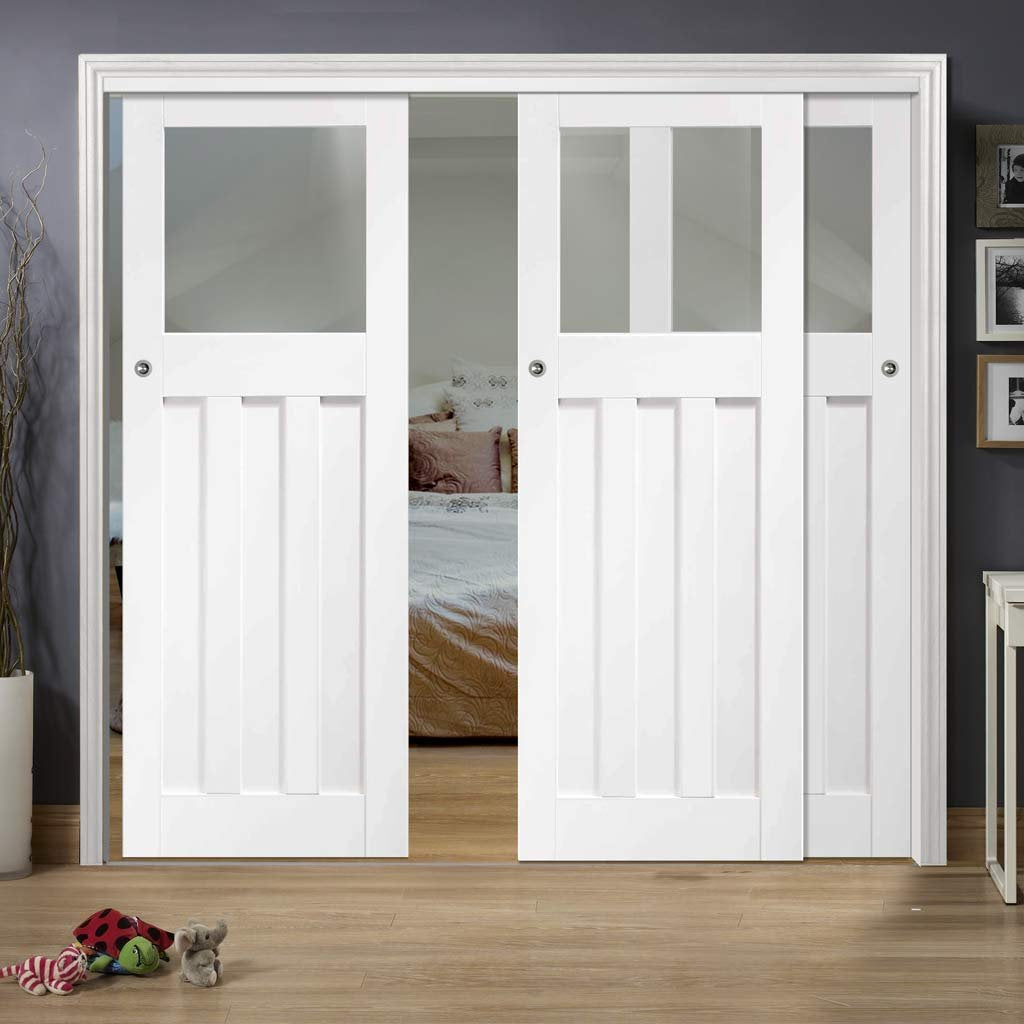 Bespoke Thruslide DX 1930's Glazed - 3 Sliding Doors and Frame Kit - White Primed