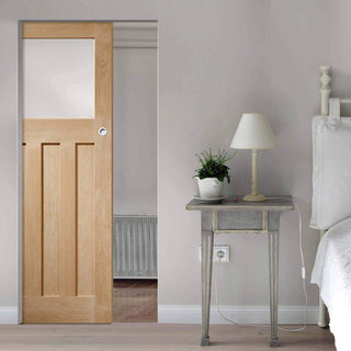 Image: Bespoke DX Oak 1930's Style Glazed Single Frameless Pocket Door