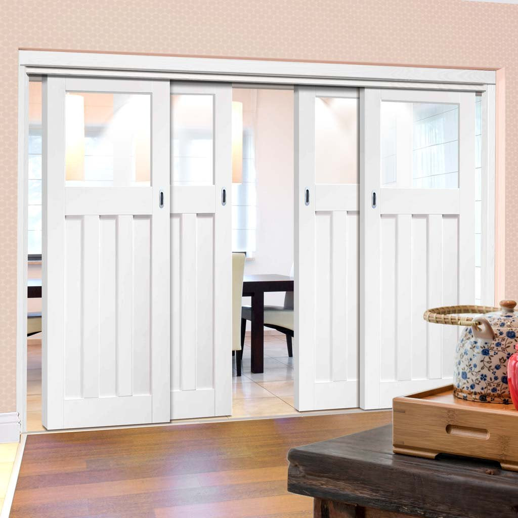 Bespoke Thruslide DX 1930's Glazed - 4 Sliding Doors and Frame Kit - White Primed