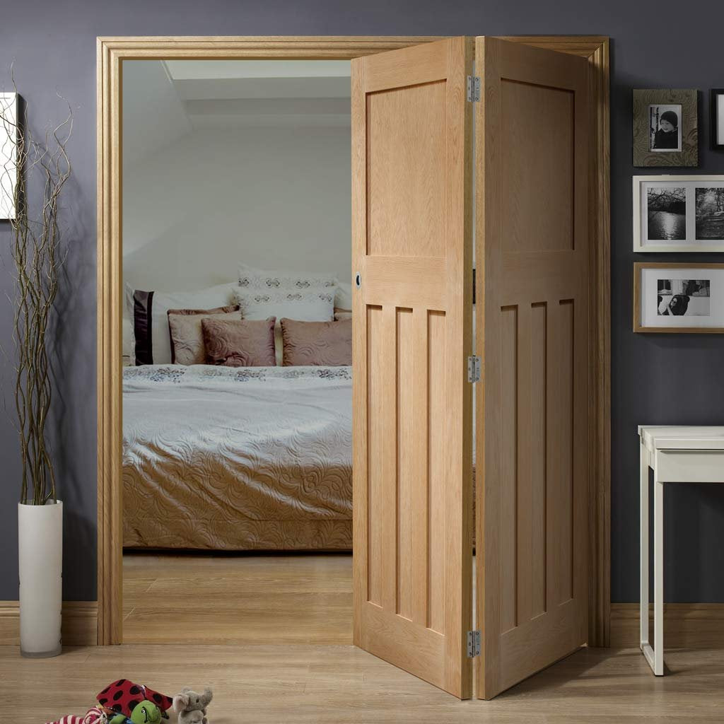 Bespoke Thrufold DX Oak Panel Folding 2+0 Door 1930's Style