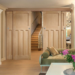 Image: Bespoke Thruslide DX 1930's Oak Panel - 4 Sliding Doors and Frame Kit