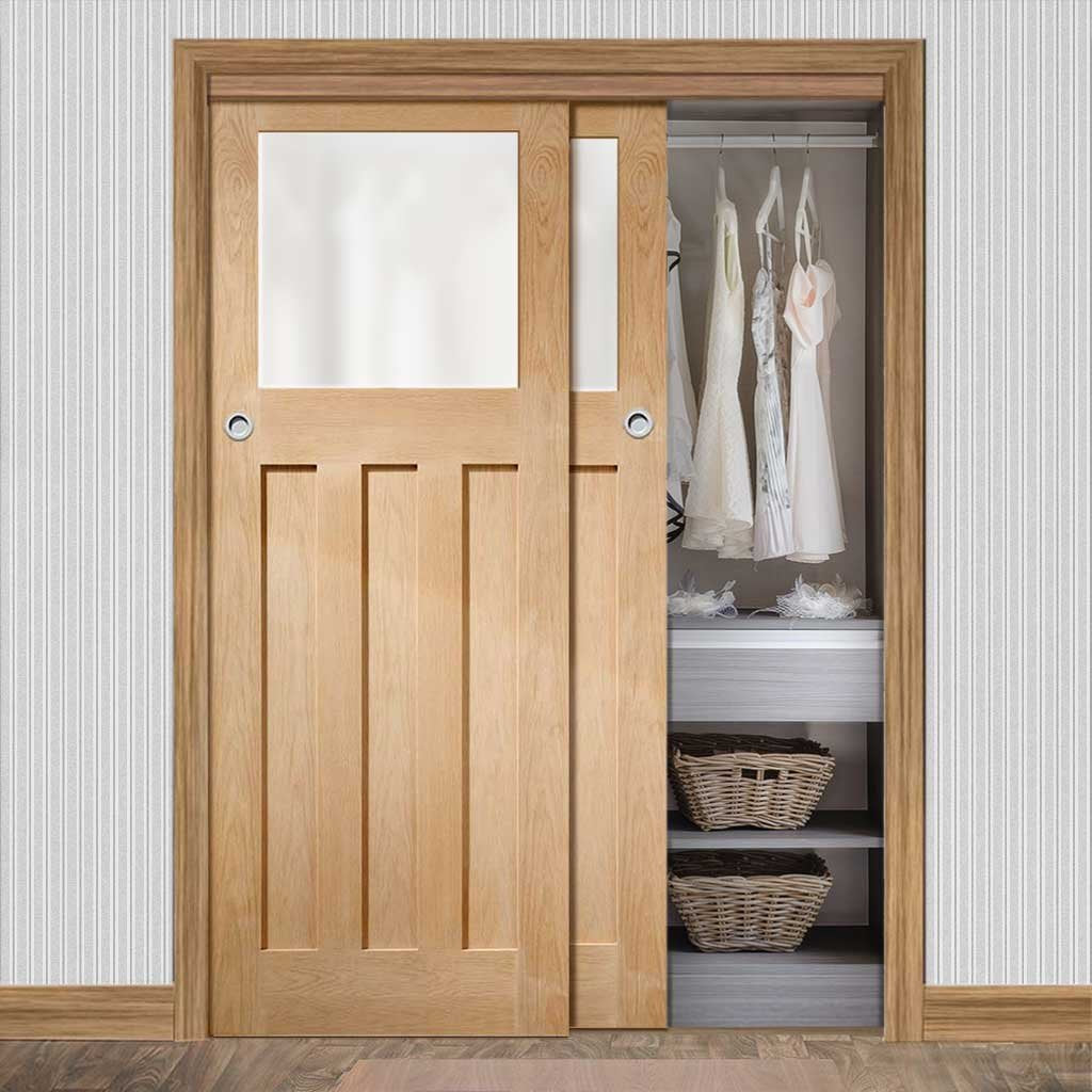 Bespoke Thruslide DX 1930's Oak Glazed 2 Door Wardrobe and Frame Kit - Prefinished