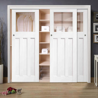 Image: Bespoke Thruslide DX 1930's Glazed 3 Door Wardrobe and Frame Kit - White Primed