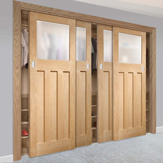 Image: Bespoke Thruslide DX Oak 1930's Glazed 4 Door Wardrobe and Frame Kit