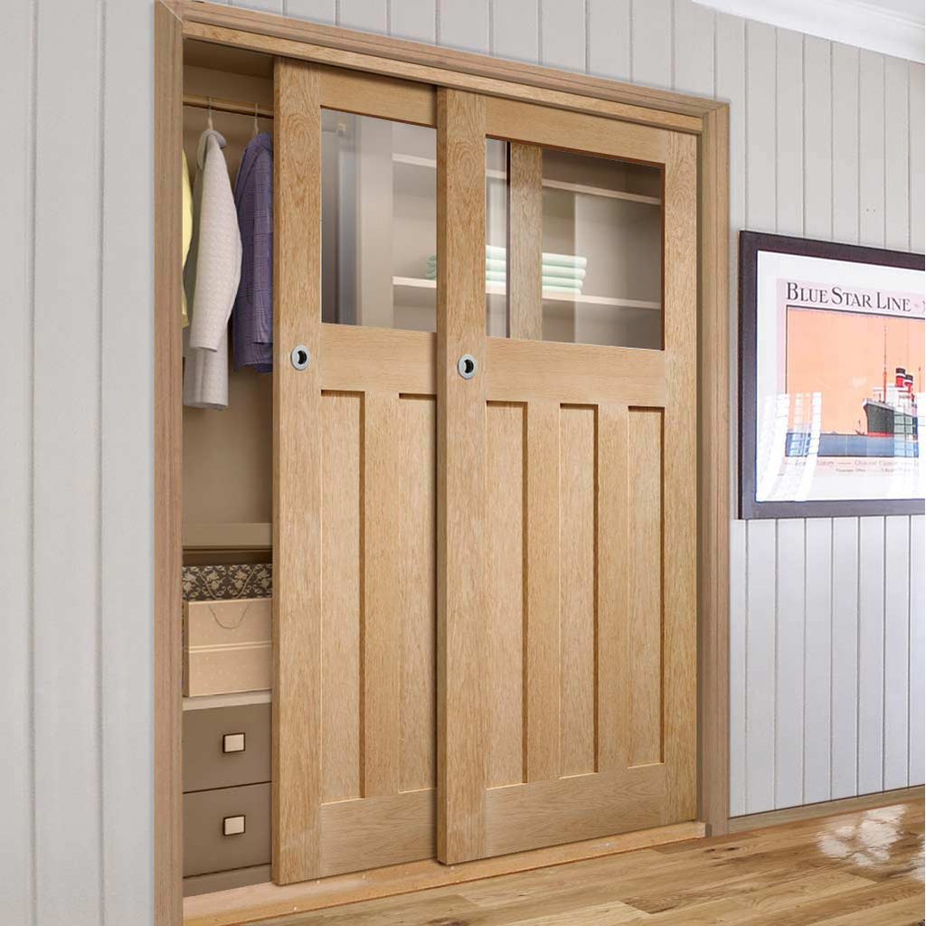 Bespoke Thruslide DX Oak 1930's Glazed 2 Door Wardrobe and Frame Kit