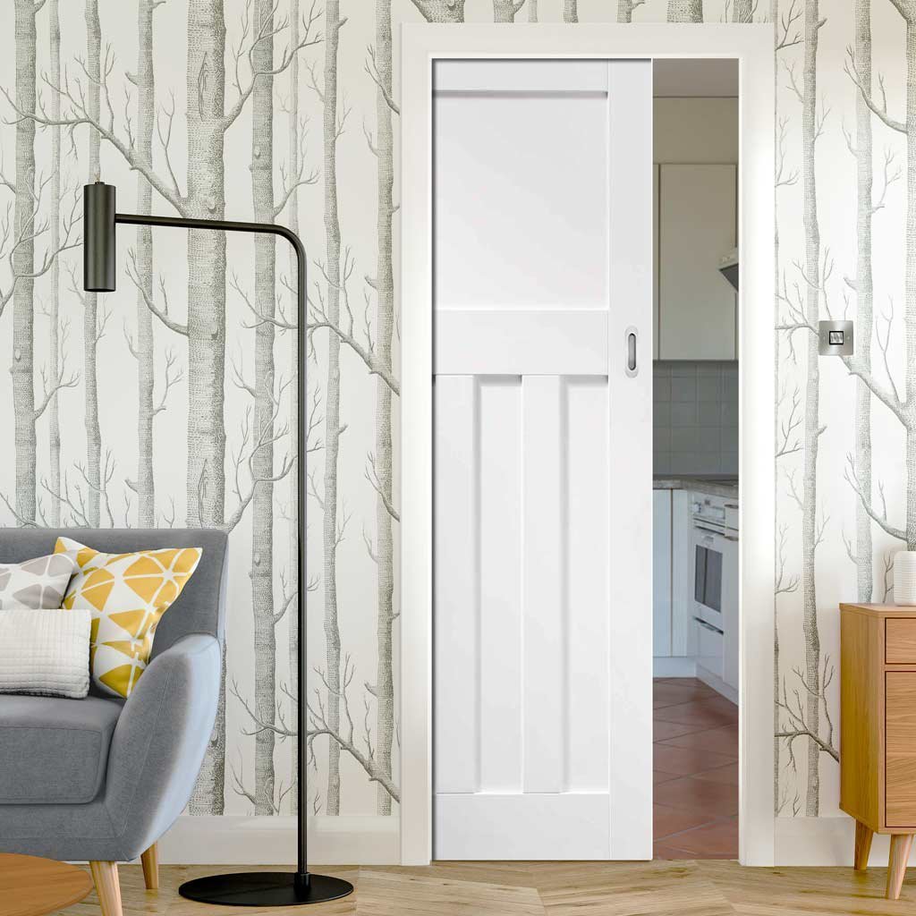 Bespoke DX 1930's Panel Single Pocket Door - White Primed