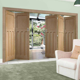 Image: Five Folding Doors & Frame Kit - DX Oak 1930's Panel 3+2 - Unfinished
