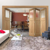 Four Folding Doors & Frame Kit - 1930's Oak Solid 3+1 - Frosted Glass - Unfinished