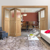 Four Folding Doors & Frame Kit - 1930's Oak Solid 3+1 - Frosted Glass - Unfinished