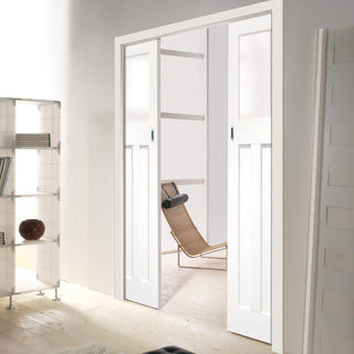 Image: Bespoke DX 1930's White Primed Glazed Double Pocket Door
