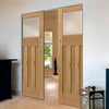 Rustic Oak 1930 DX Shaker Absolute Evokit Double Pocket Doors - Prefinished - Obscure Glass