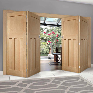 Image: Four Folding Doors & Frame Kit - DX Oak 1930's Panel 2+2 - Unfinished