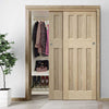 Two Sliding Wardrobe Doors & Frame Kit - DX 60's Nostalgia Oak Panel Door - Unfinished