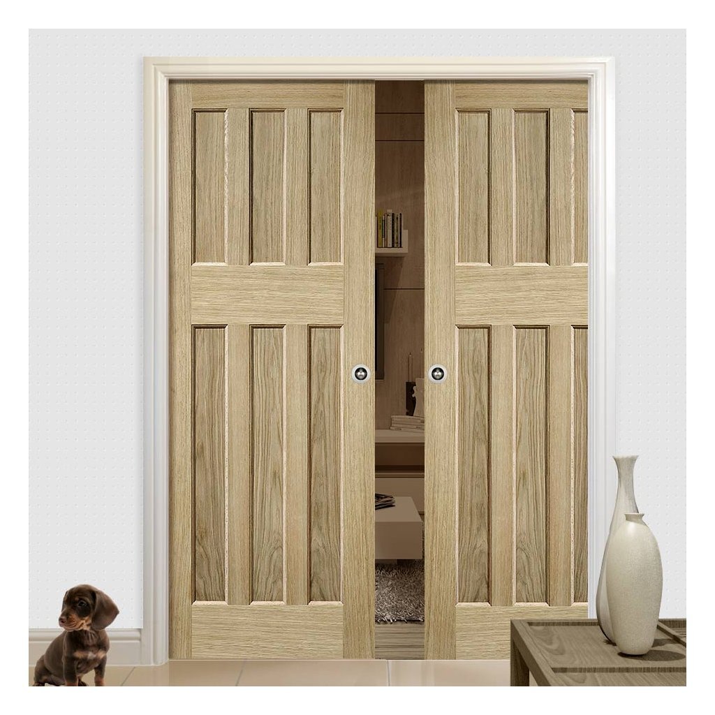 DX 60's Nostalgia Oak Panel Double Evokit Pocket Door