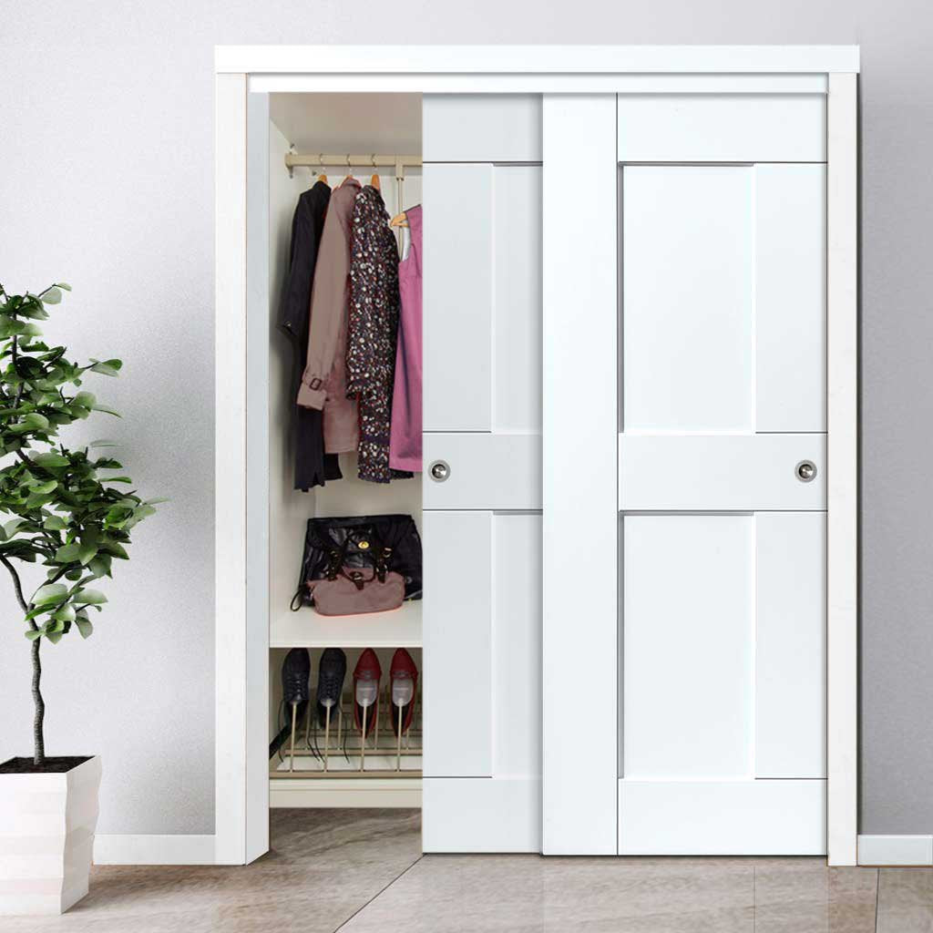 Two Sliding Wardrobe Doors & Frame Kit - Eccentro White Primed Door