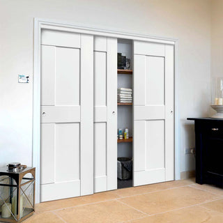 Image: Three Sliding Wardrobe Doors & Frame Kit - Eccentro White Primed Door