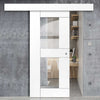 Single Sliding Door & Wall Track - Eccentro White Primed Door - Clear Glass