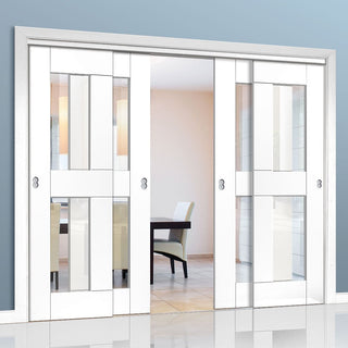 Image: Four Sliding Doors and Frame Kit - Eccentro White Primed Door - Clear Glass