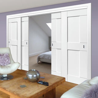 Image: Four Sliding Doors and Frame Kit - Eccentro White Primed Door