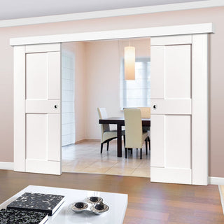 Image: Double Sliding Door & Wall Track - Eccentro White Primed Doors