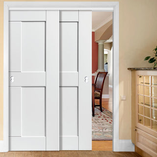 Image: Two Sliding Doors and Frame Kit - Eccentro White Primed Door