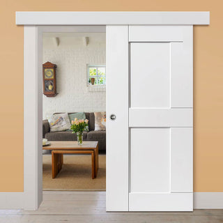 Image: Single Sliding Door & Wall Track - Eccentro White Primed Door