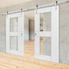 Double Sliding Door & Track - Eccentro White Doors - Clear Glass - Prefinished