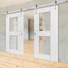 Double Sliding Door & Track - Eccentro White Doors - Clear Glass - Prefinished