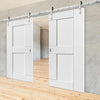 Double Sliding Door & Track - Eccentro White Panelled Doors - Prefinished