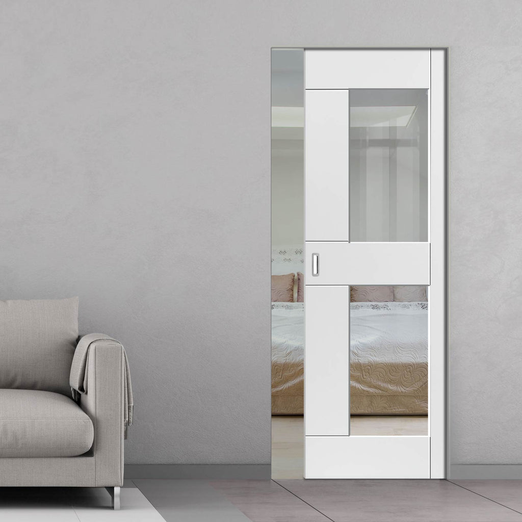 Eccentro White Absolute Evokit Pocket Door - Clear Glass - Prefinished