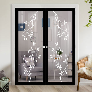Image: Artisan Solid Wood Internal Door Pair - Birch Tree 6mm Clear Glass - Obscure Printed Design - Eco-Urban® 6 Premium Primed Colour Choices