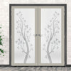 Artisan Solid Wood Internal Door Pair - Blooming Tree 6mm Obscure Glass - Obscure Printed Design - Eco-Urban® 6 Premium Primed Colour Choices