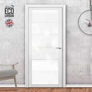 Image: Artisan Solid Wood Internal Door - Drem 6mm Obscure Glass - Obscure Printed Design - Eco-Urban® 6 Premium Primed Colour Choices