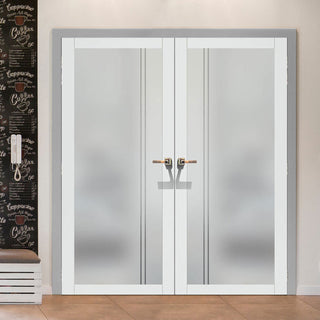 Image: Artisan Solid Wood Internal Door Pair - Gogar 6mm Obscure Glass - Clear Printed Design - Eco-Urban® 6 Premium Primed Colour Choices