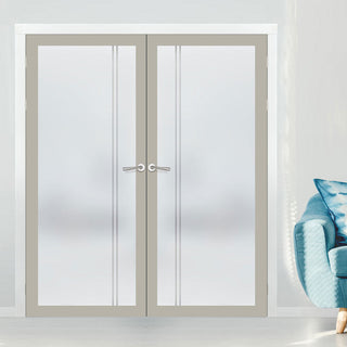 Image: Artisan Solid Wood Internal Door Pair - Gogar 6mm Obscure Glass - Obscure Printed Design - Eco-Urban® 6 Premium Primed Colour Choices