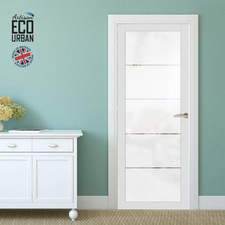 Image: Artisan Solid Wood Internal Door - Gullane 6mm Obscure Glass - Clear Printed Design - Eco-Urban® 6 Premium Primed Colour Choices